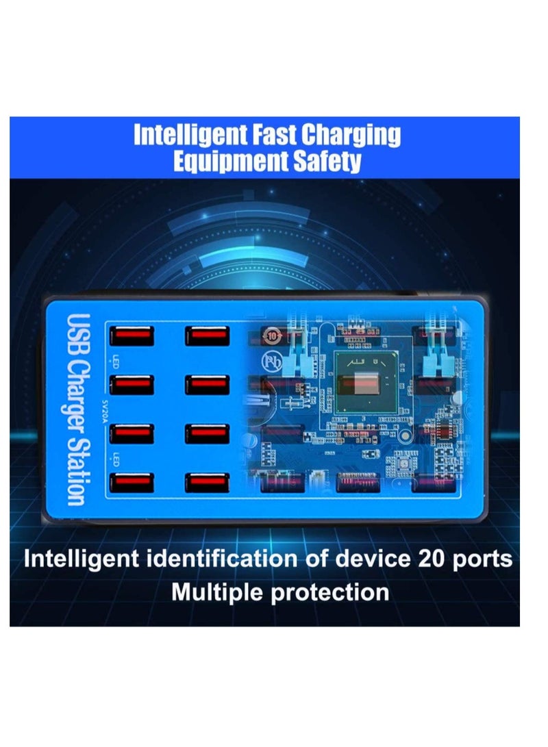 Excefore محطة شحن USB، 20 منفذ 100 واط/20 أمبير محطة شحن USB متعددة، شاحن USB متعدد المنافذ، للأجهزة اللوحية وغيرها من أجهزة USB، للفنادق والمتاجر والمدارس ومراكز التسوق والسفر - Image 4