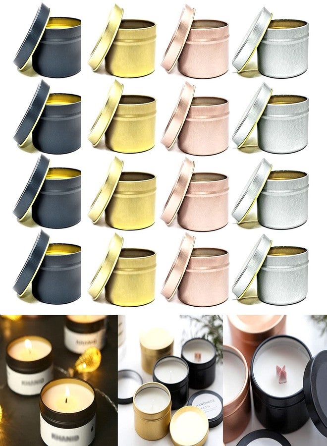 Unixing 16PCS 4oz Candle Tins for DIY Candle Making, Metal Round Candle Containers for DIY Candle Making, Arts & Crafts, Storage and Holiday Gifts, Black Gold Rose Gold Silver Candle Tins - Image 1