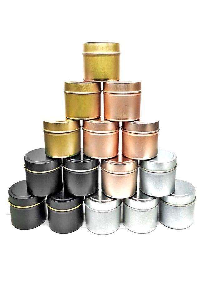 Unixing 16PCS 4oz Candle Tins for DIY Candle Making, Metal Round Candle Containers for DIY Candle Making, Arts & Crafts, Storage and Holiday Gifts, Black Gold Rose Gold Silver Candle Tins - Image 2