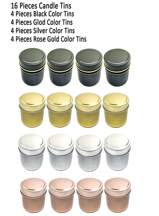 Unixing 16PCS 4oz Candle Tins for DIY Candle Making, Metal Round Candle Containers for DIY Candle Making, Arts & Crafts, Storage and Holiday Gifts, Black Gold Rose Gold Silver Candle Tins - Image 3