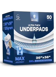 AllSett Health 50 Pack Incontinence Bed Pads Disposable for Adults 125 Gram - 3XL 36" x 36" Super Absorbent Waterproof Bed Liner, Pee Pads for Adults - Chucks Pads 