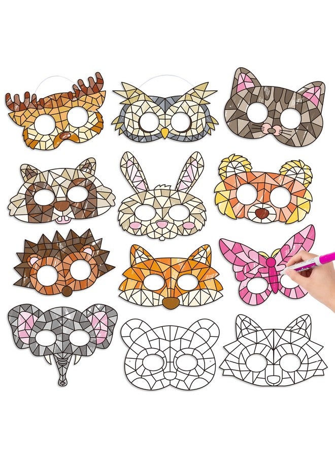 بيومي مجموعة أقنعة تلوين الحيوانات - 24 قطعة من أقنعة تلوين الحيوانات الخاصة بك للأطفال مجموعة تلوين يدوية الصنع - ديكور بطاقات هندسية لتلوين الحيوانات - أنشطة فنية وحرفية - موضوع الفصل الدراسي - Image 1