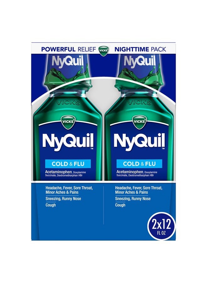 Vicks فيك نايت كويل للسعال والبرد والإنفلونزا، سائل أصلي، 2x12 أونصة سائلة - Image 1