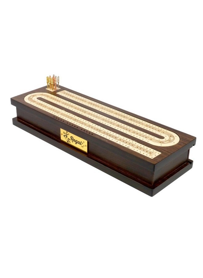 Regal Games Cribbage Board Game Set with Card Storage, Wooden Board & 9 Metal Pegs - Unique Luxury Classic Board Games - Ideal for 2-4 Person - Image 1