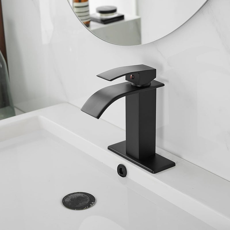 Green Spring 6 Inch Matte Black Sink Hole Cover, 4" Hole Cover Deck Plate, Bathroom Faucet Deck Plate, Stainless Steel Square Escutcheon for Bathroom or Kitchen Single Hole Vanity Sink Faucet - Image 3