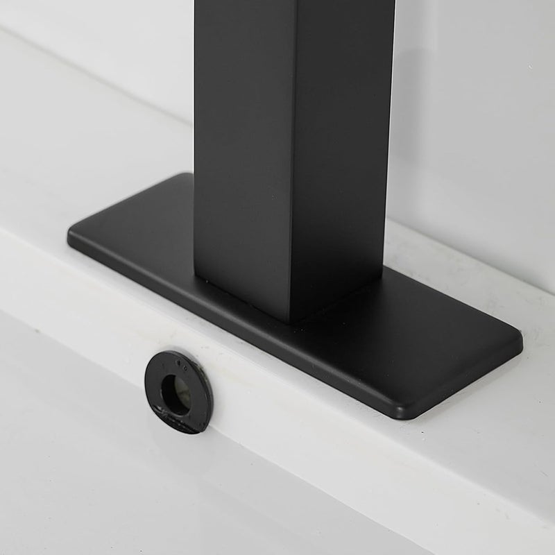 Green Spring 6 Inch Matte Black Sink Hole Cover, 4" Hole Cover Deck Plate, Bathroom Faucet Deck Plate, Stainless Steel Square Escutcheon for Bathroom or Kitchen Single Hole Vanity Sink Faucet - Image 4
