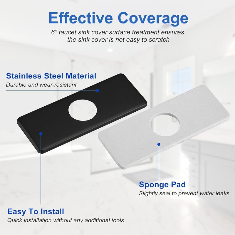 Green Spring 6 Inch Matte Black Sink Hole Cover, 4" Hole Cover Deck Plate, Bathroom Faucet Deck Plate, Stainless Steel Square Escutcheon for Bathroom or Kitchen Single Hole Vanity Sink Faucet - Image 5