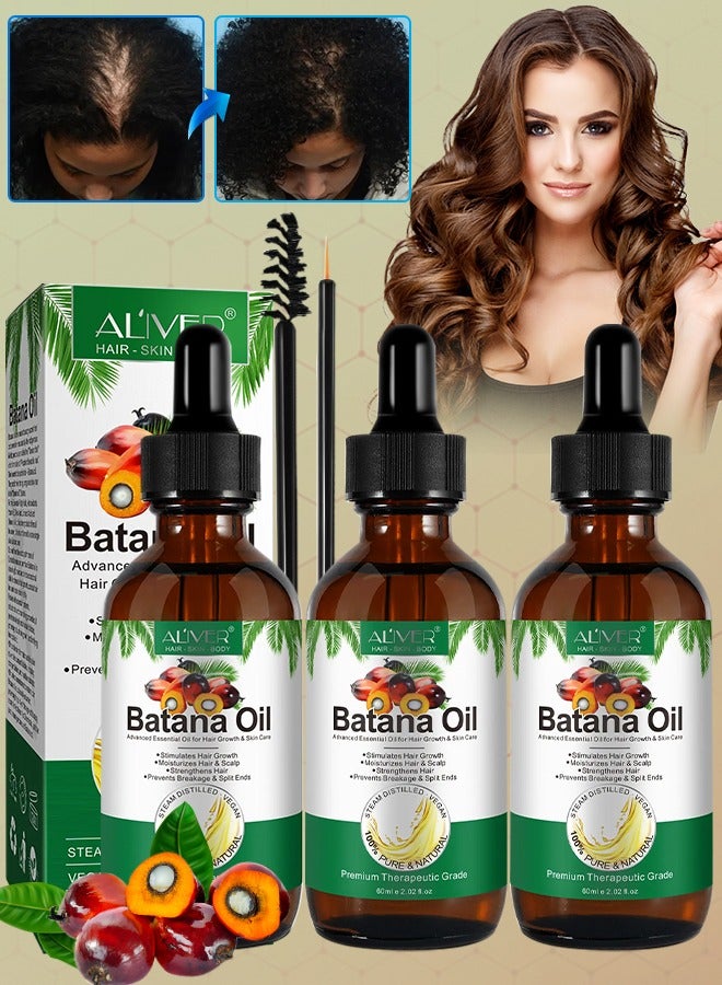 ALIVER 3 قطع من زيت الباتانا الطبيعي للعناية بالشعر وبلسم الشعر وزيت للشعر الخفيف وإصلاح الشعر التالف وتغذية الشعر الخفيف وفروة الرأس والجلد ونمو الشعر المتساقط ومناسب لجميع أنواع الشعر زيت الباتانا الخام 60 مل × 3 - Image 1