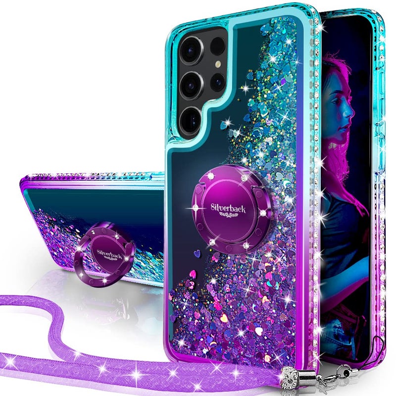 Silverback for Samsung Galaxy S22 Ultra Case, Moving Liquid Holographic Sparkle Glitter Case with Kickstand, Girls Women Bling Diamond Ring Slim Protective Case for Galaxy S22 Ultra 5G, Purple - Image 1
