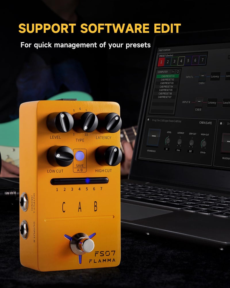 FLAMMA FS07 Stereo Simulation Pedal Electric Guitar Simulator Effects Pedal with 7 User Preset Slots Support IR Loading Software Editing - Image 4