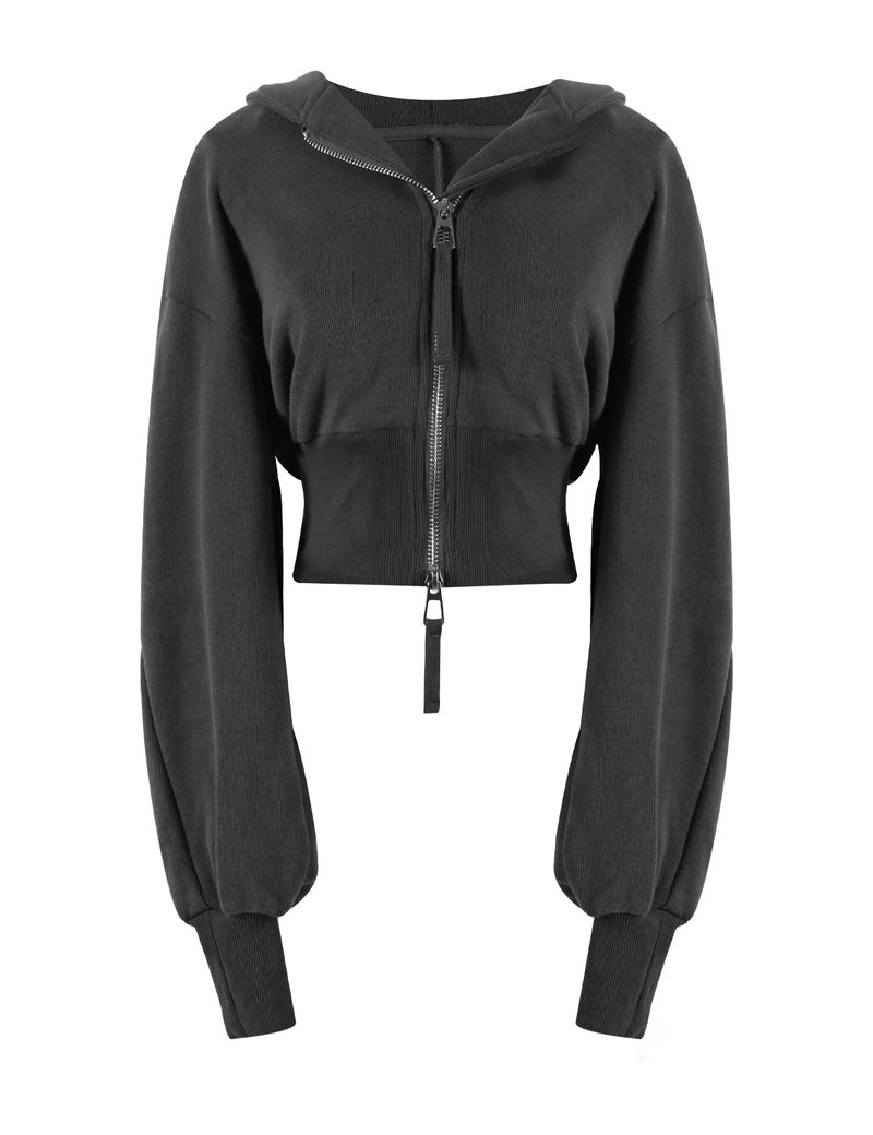 Arssm Cropped Hoodie Women Long Sleeve Sweatshirts Casual Fashion Hooded Zip up Workout Jacket with Thumb Holes (DarkGrey-S) - Image 1