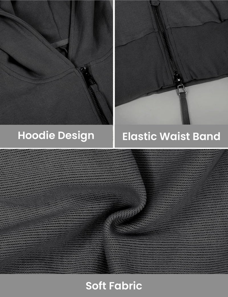 Arssm Cropped Hoodie Women Long Sleeve Sweatshirts Casual Fashion Hooded Zip up Workout Jacket with Thumb Holes (DarkGrey-S) - Image 5