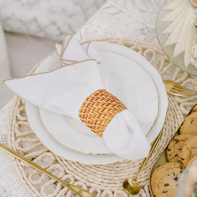 Woven Rattan Napkin Rings Set Yellow Boho Autumn Table Decor Farmhouse Style - Image 5