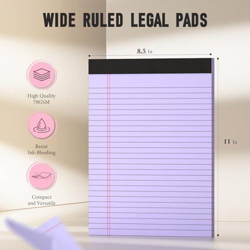 PINJINGPRO Colored Legal Pads, 3 Pack Writing Pads 8.5 x 11, Wide Ruled Legal Notepads, Lined Pads of Paper 8.5 x 11, Blue/Purple/Green Note Pads, 30 Sheets Per Legal Pads for School, College, Office, Home - Image 2