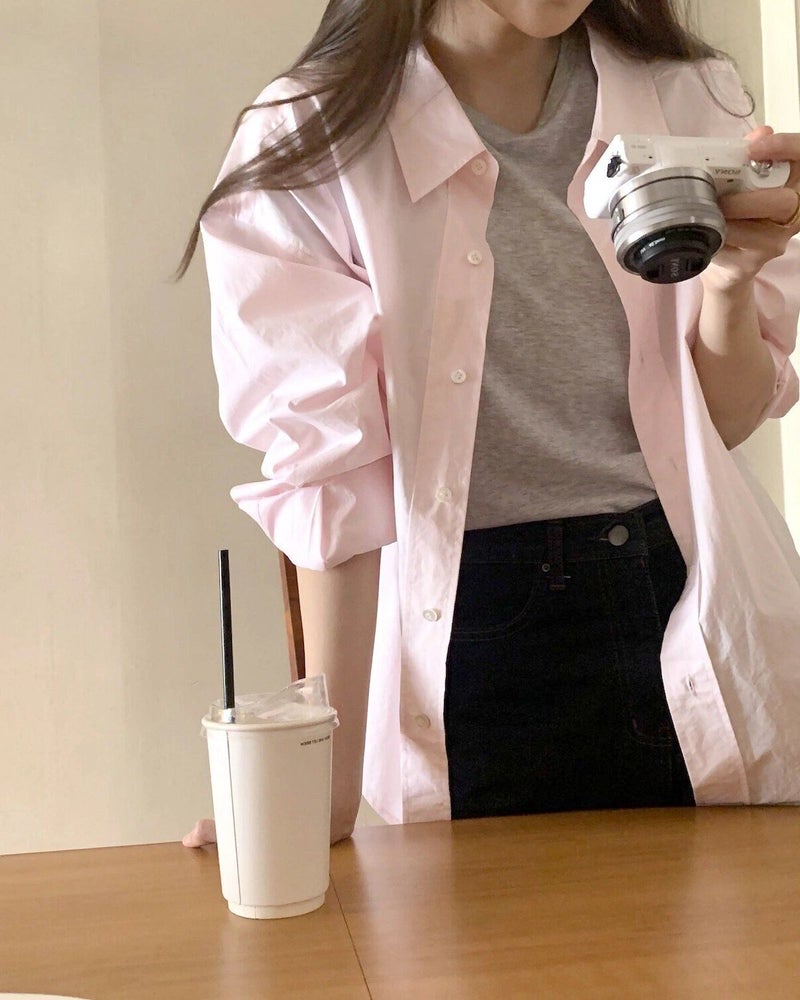 Korean temperament shows white light pink shirt, women's pure cotton design sense, niche fashion, anti-aging lapel shirt, outer wear in spring - Image 3