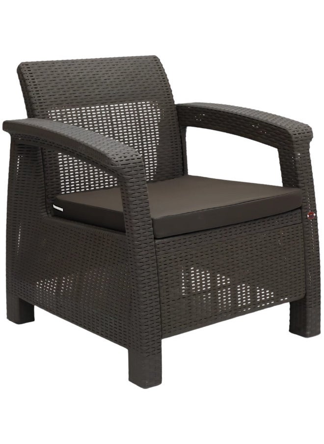SULSHA - 1 Seater Balcony Sofa with Cushion Indoor & Outdoor Furniture Patio Chair One Seater Perfect for Gardens Poolside Cafes Restaurants, Rattan Sofa Chair and Terraces Weathered Brown - Image 1