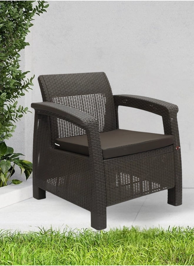 SULSHA - 1 Seater Balcony Sofa with Cushion Indoor & Outdoor Furniture Patio Chair One Seater Perfect for Gardens Poolside Cafes Restaurants, Rattan Sofa Chair and Terraces Weathered Brown - Image 1