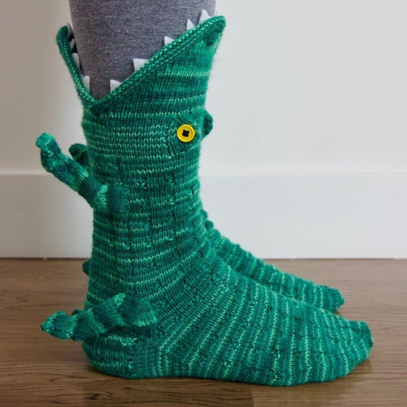 Knit Crocodile Socks  Knitted Crocodile Socks Knitted Creative Mid-Calf Animal Socks - Image 1