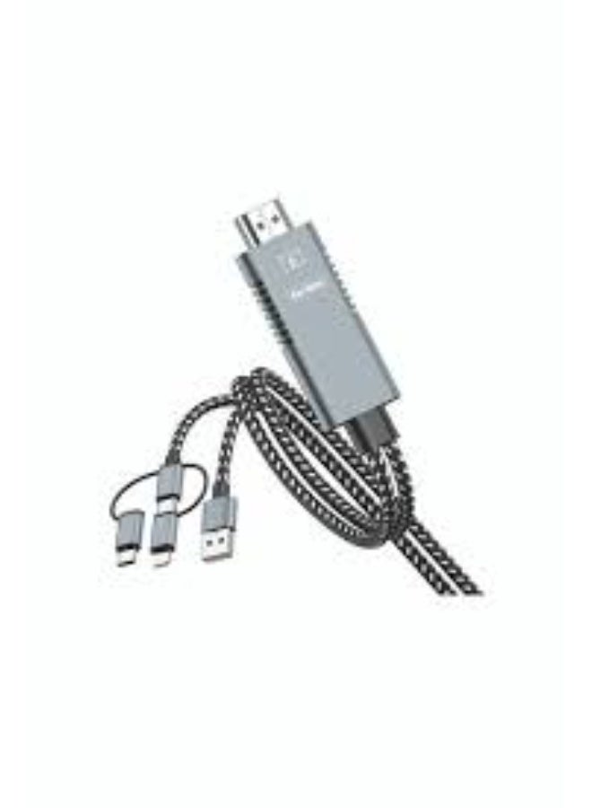 هوتو محول كابل فيديو 3 في 1 HOOTOO – دعم منافذ Micro USB، Lightning، Type-C – كابل HDMI لتحويل شاشة الهاتف والتابلت إلى التلفاز أو البروجيكتور – عرض فيديو بدقة 1080P HD كاملة – كابل عرض شاشة للأيفون، الأندرويد، جالكسي، الآيباد – مزامنة صوت وفيديو عالية الجودة بدون تقطيع – توصيل سهل Plug and Play بدون برامج – كابل بث شاشة الموبايل للتلفزيون، شاشة الكمبيوتر، جهاز العرض – محول متعدد الاستخدامات للهواتف الذكية، التابلت، أجهزة الألعاب، الشاشات الخارجية – مناسب للاجتماعات، العروض التقديمية، مشاهدة الأفلام، الألعاب، والبث المباشر - Image 1
