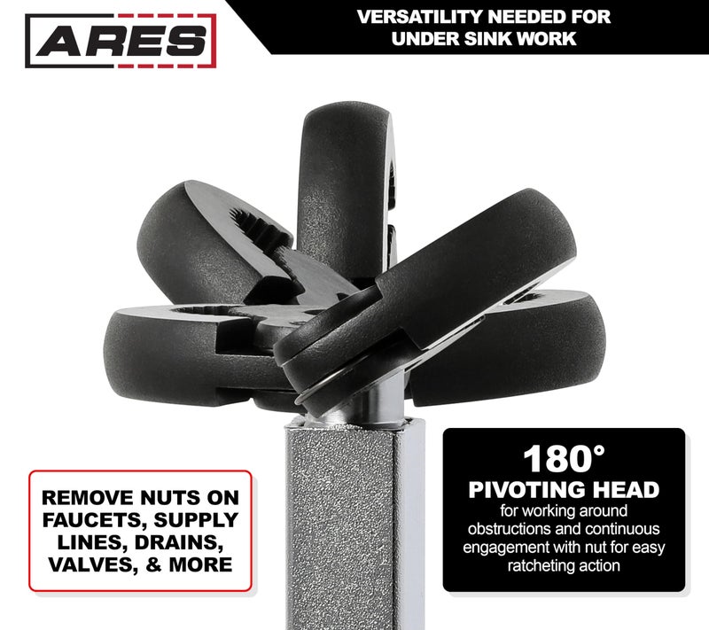ARES 33001-11-Inch to 16-Inch Telescopic Basin Wrench with Adjustable 1 3/8-Inch Jaw - Basin Wrenches Increase Access in Tight Spaces - Image 3