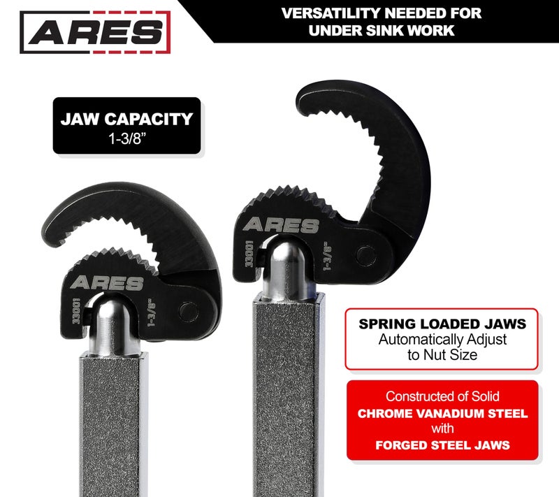 ARES 33001-11-Inch to 16-Inch Telescopic Basin Wrench with Adjustable 1 3/8-Inch Jaw - Basin Wrenches Increase Access in Tight Spaces - Image 4