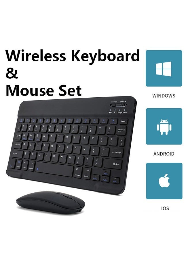 Rechargeable Bluetooth Keyboard and Mouse Combo Ultra-Slim Portable Compact Wireless Set for Android Windows Tablet Cell Phone iPhone iPad Pro Air Mini, OS/iOS 13 above (Black) - Image 2