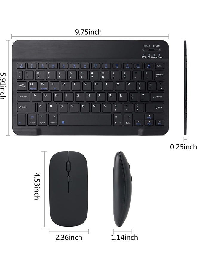 Rechargeable Bluetooth Keyboard and Mouse Combo Ultra-Slim Portable Compact Wireless Set for Android Windows Tablet Cell Phone iPhone iPad Pro Air Mini, OS/iOS 13 above (Black) - Image 3