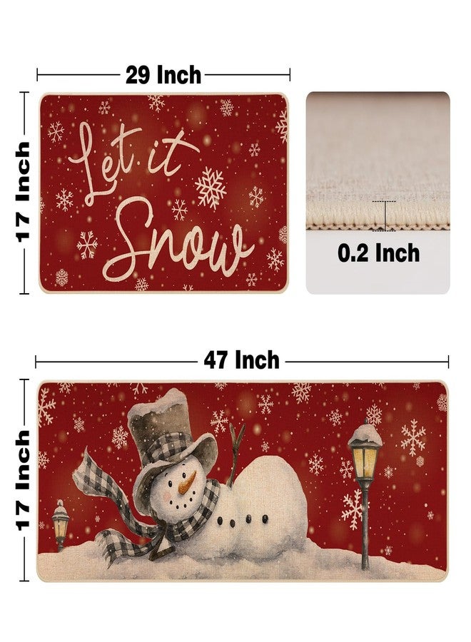Siilues Christmas Kitchen Mat Set of 2, Non-Slip Snowman Let It Snow Red Christmas Kitchen Rugs for Floor Seasonal Winter Home Decor Low-Profile - 17x29 and 17x47 Inch - Image 5