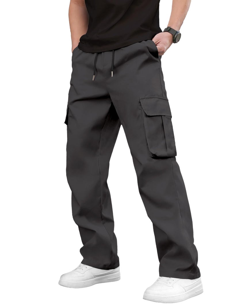 PLEPAN Men's Casual Cargo Pants Drawstring Hiking Workout Tactical Joggers Sweatpants for Men with Pockets Dark Grey 3X-Large - Image 2