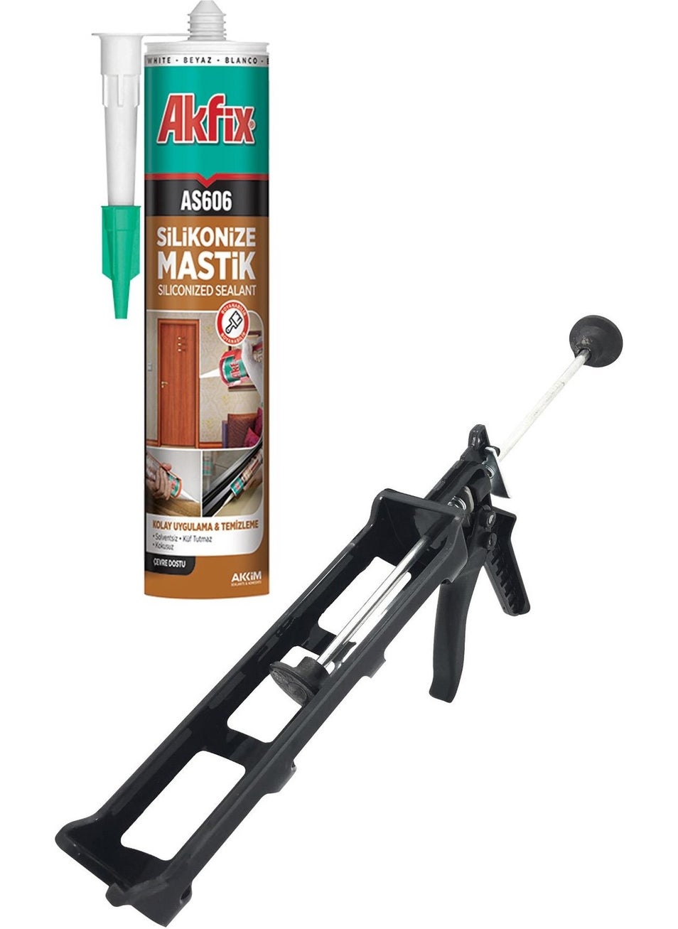 AKFIX - AS606 Siliconized Sealant White 500GR. + Silicone Gun - Image 1