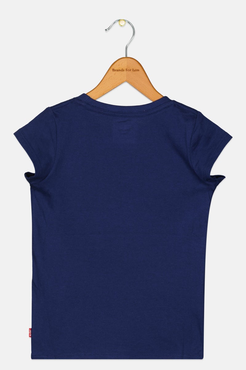 Levi's بلوزة قصيرة الأكمام برقبة دائرية للبنات الصغيرات، Navy - Image 2