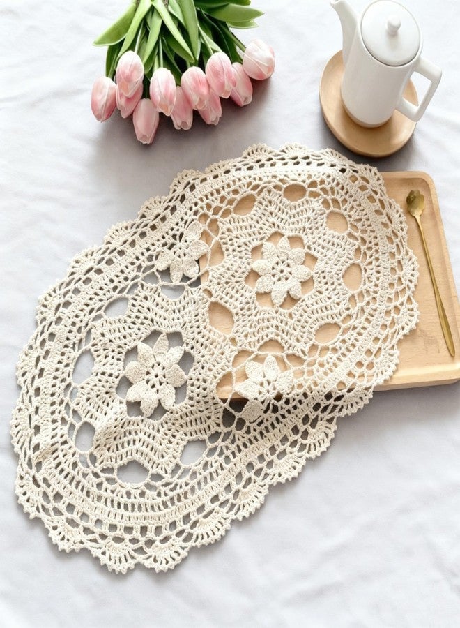 Eiyye Crochet Lace Placemats Vintage Oval Place Mats Cotton Doilies Boho Farmhouse Table Mats for Dining Table Decor 2PCS 18.5"x12" (Beige) - Image 1