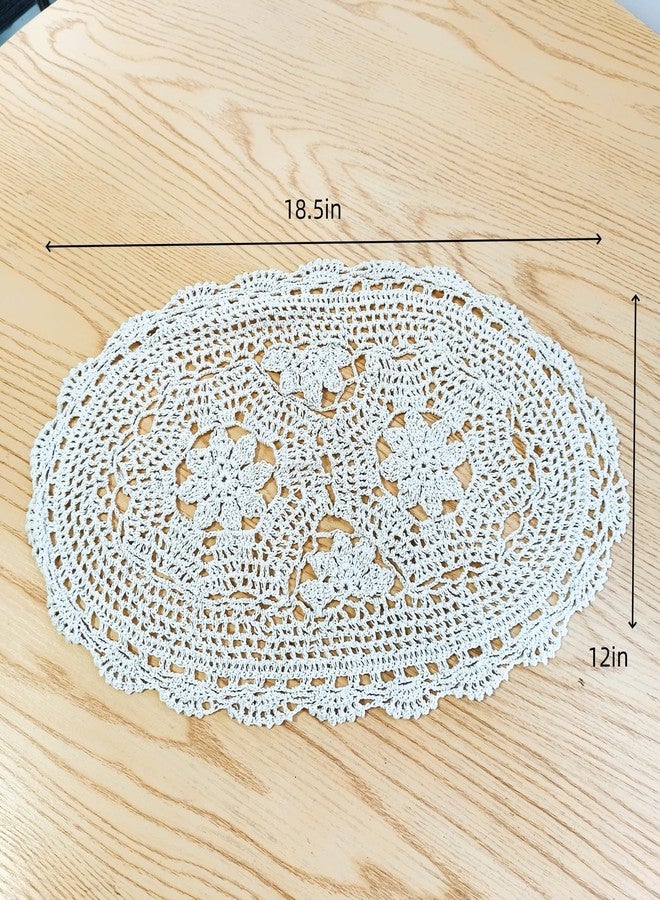 Eiyye Crochet Lace Placemats Vintage Oval Place Mats Cotton Doilies Boho Farmhouse Table Mats for Dining Table Decor 2PCS 18.5"x12" (Beige) - Image 3
