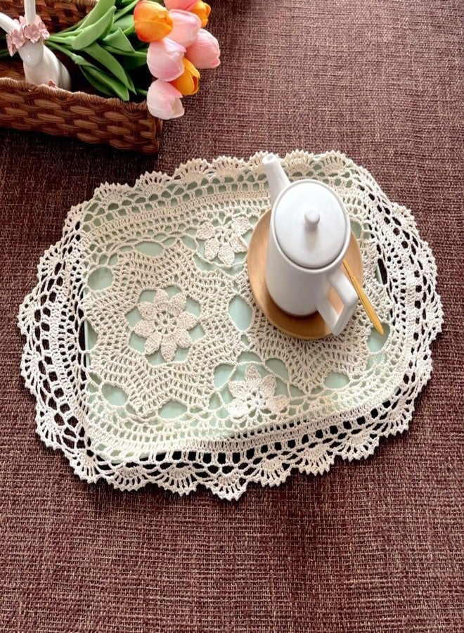 Eiyye Crochet Lace Placemats Vintage Oval Place Mats Cotton Doilies Boho Farmhouse Table Mats for Dining Table Decor 2PCS 18.5"x12" (Beige) - Image 5