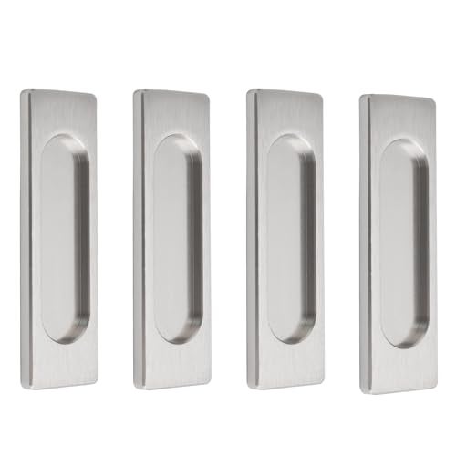 MOROBOR SelfStick Rectangular Sliding Door Pulls 4pcs Aluminum Alloy Flush Pull PunchFree Handle for Sliding Barn Door Windows Cabinets Wardrobes Brushed Steel100mm - Image 1
