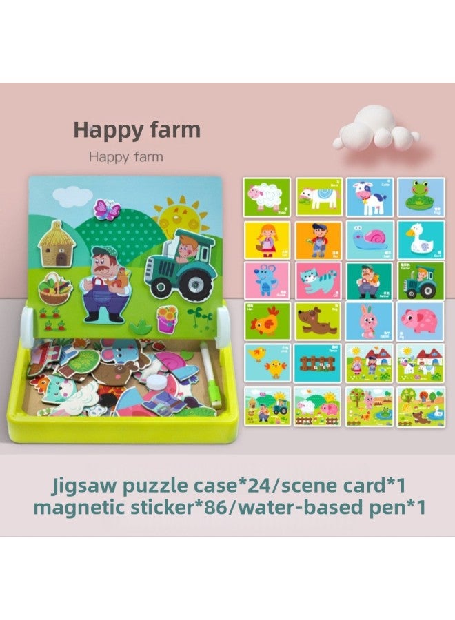 لعبة أحجية مغناطيسية للأطفال من عمر 2-3-4-5 سنوات للأولاد والبنات، تعليم مبكر للأطفال، ذكاء الأطفال - اللون: المزرعة السعيدة - Image 1