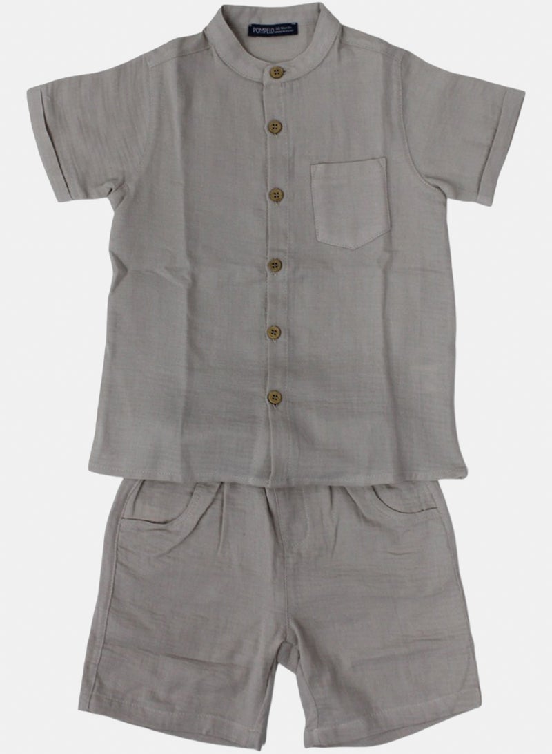 Pompelo Baby Boys Cotton Outfit Set – Beige – 6-9m - Image 1