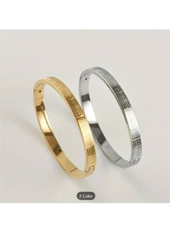 MARIO DRAFTS Greek Key Pattern Bangle Bracelet, Gold and Silver Colours, 2-Piece Set  - Image 1
