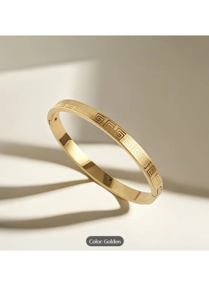 MARIO DRAFTS Greek Key Pattern Bangle Bracelet, Gold and Silver Colours, 2-Piece Set - Image 3