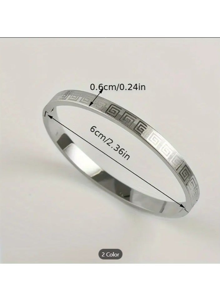 MARIO DRAFTS Greek Key Pattern Bangle Bracelet, Gold and Silver Colours, 2-Piece Set - Image 4