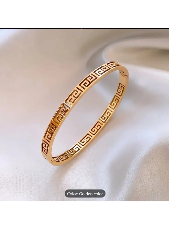 MARIO DRAFTS Greek Key Pattern Bangle Bracelet, Gold and Silver Colours, 2-Piece Set - Image 5