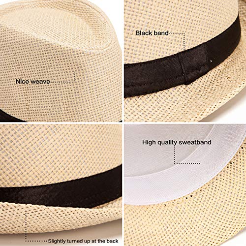 LADYBRO Summer Casual Beige Straw Trilby Fedora Hats for Men Panama, 7 1/4, Adjustable Size Fits 22" - 22 7/8" - Image 4