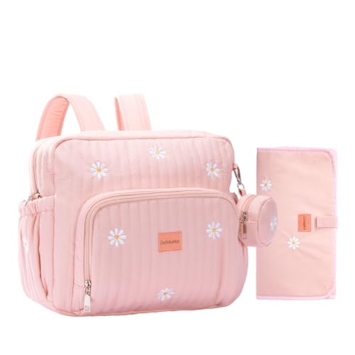 GOBABYMART Diaper Bag Backpack Medium Maternity baby bag Changing Pad Diaper Bag Tote Insulated Pockets Hospital Bag Medium Pink Flowers - Image 1