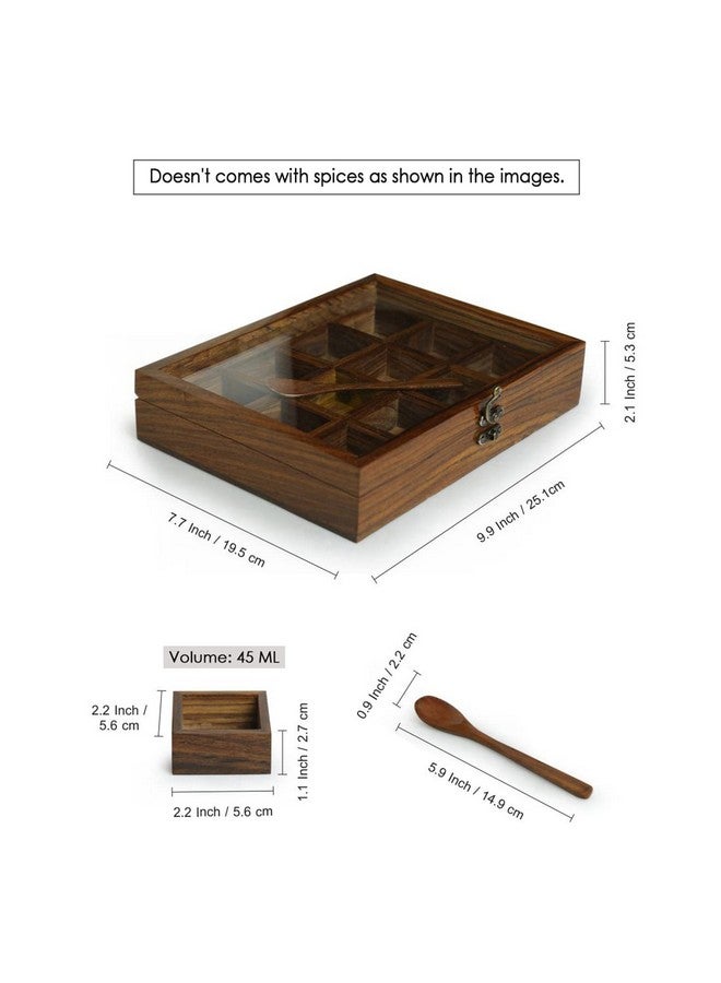 ExclusiveLane صندوق توابل مكون من 12 خلطات مع 12 حاوية وملعقة (خشب شيشام) - مجموعة صناديق توابل خشبية لمطبخ ماسالا صناديق توابل ماسالا داني ناماك داني دبا صناديق زخرفية متعددة الاستخدامات - Image 5