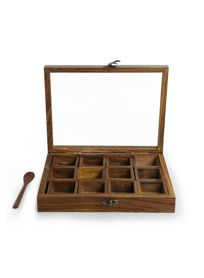 ExclusiveLane صندوق توابل مكون من 12 خلطات مع 12 حاوية وملعقة (خشب شيشام) - مجموعة صناديق توابل خشبية لمطبخ ماسالا صناديق توابل ماسالا داني ناماك داني دبا صناديق زخرفية متعددة الاستخدامات - Image 4