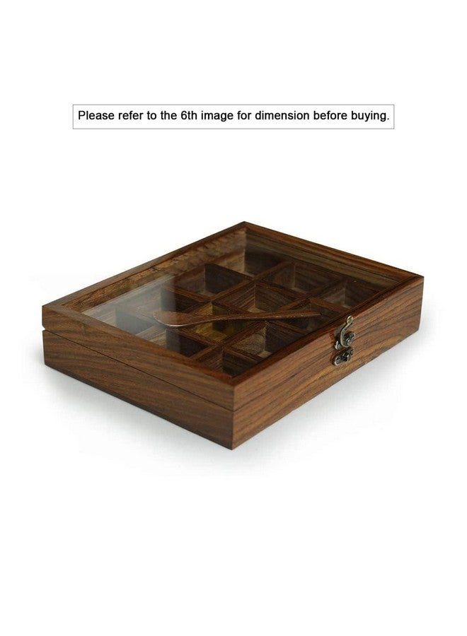 ExclusiveLane صندوق توابل مكون من 12 خلطات مع 12 حاوية وملعقة (خشب شيشام) - مجموعة صناديق توابل خشبية لمطبخ ماسالا صناديق توابل ماسالا داني ناماك داني دبا صناديق زخرفية متعددة الاستخدامات - Image 2