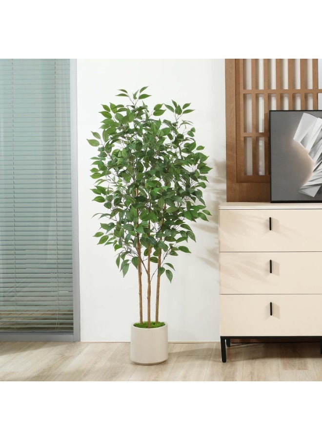 Beauenty Artificial Tree, Artificial Ficus Tree With Natural Wood Trunk And Perfect Lifelike Plastic Leaves, Artificial Tree For Modern Home Decoration Indoor And Outdoor,Office (MFM, 150CM) - Image 1