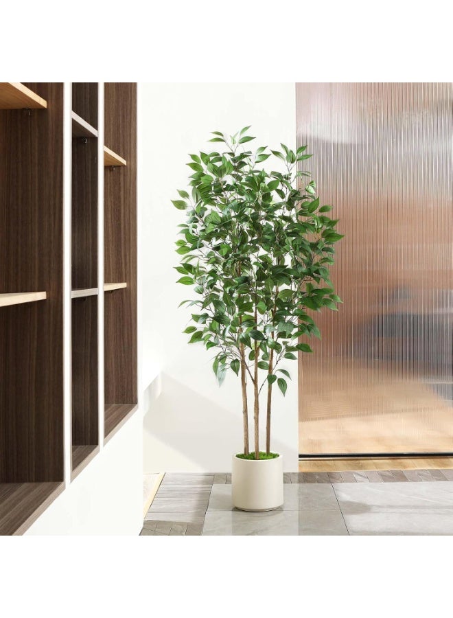 Beauenty Artificial Tree, Artificial Ficus Tree With Natural Wood Trunk And Perfect Lifelike Plastic Leaves, Artificial Tree For Modern Home Decoration Indoor And Outdoor,Office (MFM, 150CM) - Image 3