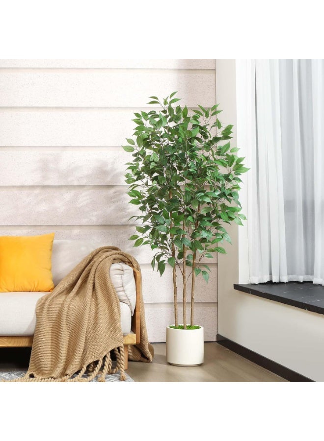 Beauenty Artificial Tree, Artificial Ficus Tree With Natural Wood Trunk And Perfect Lifelike Plastic Leaves, Artificial Tree For Modern Home Decoration Indoor And Outdoor,Office (MFM, 150CM) - Image 2