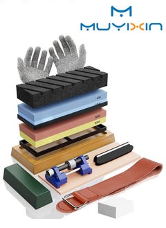 Muyixin Premium Whetstone Knife Sharpening Stone Set Professional Whetstone Sharpener, Premium 4 Side Grit 400/1000 3000/8000 Water Stone, Flattening Stone, Chisel Honing Guide, Cut Resistant Gloves  - Image 1